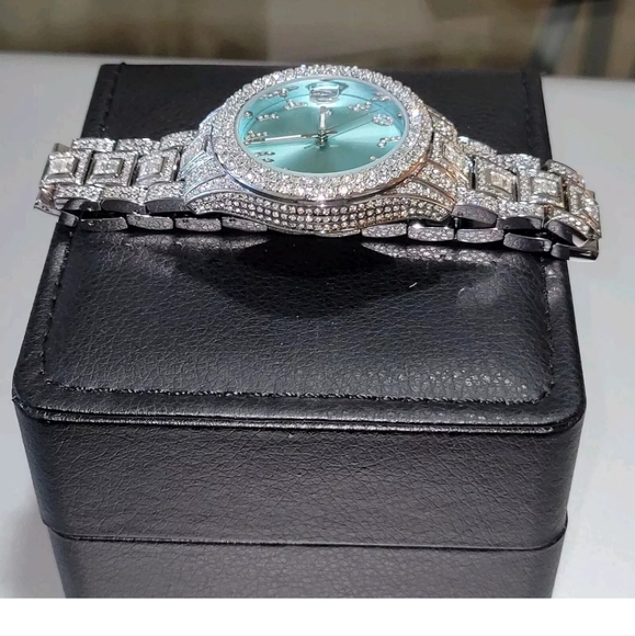 Mens Luxury Full Iced Out Simulated Diamond CZ SilverPlated Arabic Numeral Watch - Picture 10 of 10